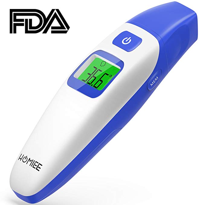 HOMIEE Baby Ear and Forehead Thermometer, Professional Digital Infrared Thermometers with High Precision, Fever Warning, Backlight Display, Instant Reading, Memory Recall & FDA Approved, Blue