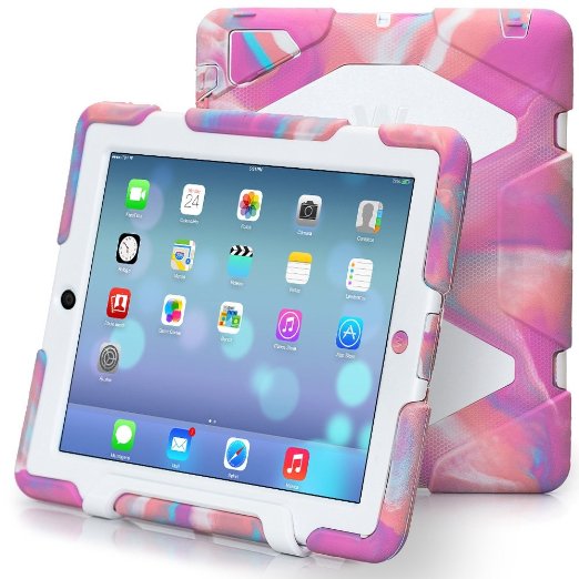 ipad 2/3/4 case,kidspr ipad case *NEW* *HOT* Super Protect[shockproof] [rainproof] [sandproof] with Built-in Screen Protector for Apple iPad 2/3/4,2015 new style for ipad 2/3/4 (Camouflage pink/white)