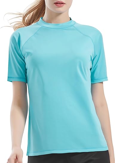REMEETOU Women’s Rashguard Quick Dry Swim Shirt UPF 50  Sun Protective Short Sleeve Lightweight