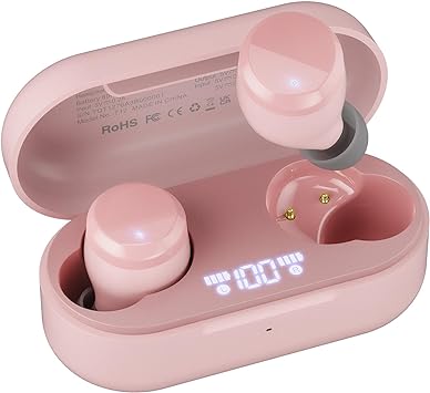 TOZO Tonal Dots Wireless Earbuds Bluetooth 5.3 Headphones Built-in ENC Noise Cancelling Mic, 55H Playtime LED Digital Display with Wireless Charging Case, App Control Immersive Premium Sound Rose Gold