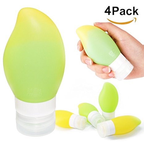 Leakproof Silicone Travel Bottles Set - Carry on TSA Approved Portable and Squeezable Silicone Travel Containers and Soft EVA Travel Bag - For Shampoo, Conditioner, Lotion and More（Cute Mango design）