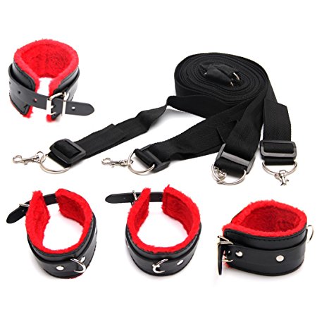Quiote Superior Nylon Restraint System Strap Kit With Adjustable Soft Fur Wrist & Ankle Cuffs