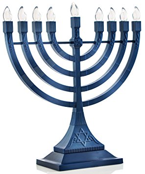 Zion Judaica LED Electric Hanukkah Menorah - Battery or USB Powered (Blue) - Batteries and Cable Not Included