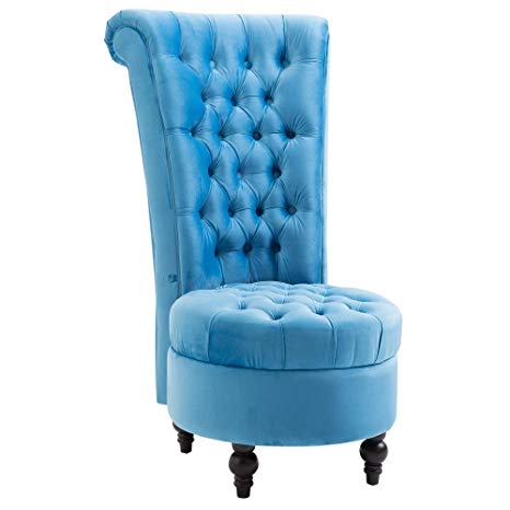 HomCom Elegant Royal High Back Velvet Tufted Accent Chair - Bright Blue