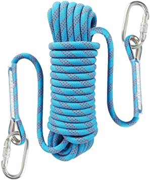Liberry Outdoor Static Rock Climbing Rope,10 mm(3/8 in) Diameter, Fire Escape Safety Rescue Rappelling Rope with Carabiner: 32_ft, 64_ft, 96_ft, 160_ft Optional