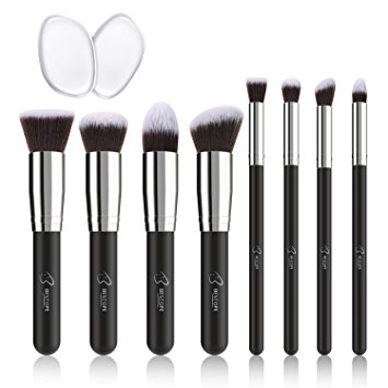 BESTOPE® Makeup Brushes Flat Head Contour Brushes Cosmetic Brushes for Girls (8Pcs-Silver)