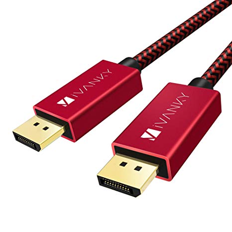 DisplayPort Cable, ivanky 6.6 feet DP Cable [2K@165Hz, 2K@144Hz, 4K@60Hz] Braided Display Port 1.4 Cable High Speed DisplayPort to DisplayPort Cable Compatible PC, Laptop, TV, Gaming Monitor - Red