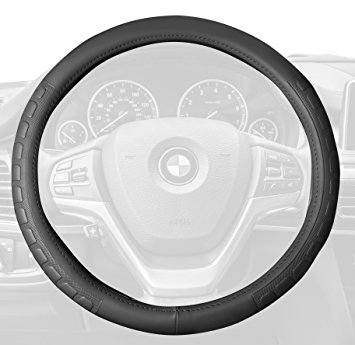 FH Group FH2006GRAY Steering Wheel Cover (Microfiber Embossed Leather Gray)