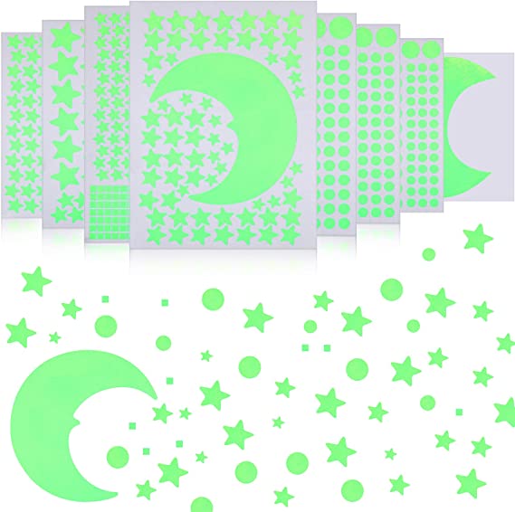 771 Pieces Glow in The Dark Stars Stickers Moon Stars and Dots Wall Stickers Starry Ceiling and Adhesive Wall Decals for Kids Bedroom Decals Party Decoration, Green