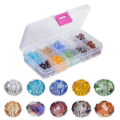 YUEAON wholesale 500PCS 6mm AB glass beads for jewelry making With Container Box Faceted Spacer Bead crystal #5040 Briollete Rondelle Fire-polished