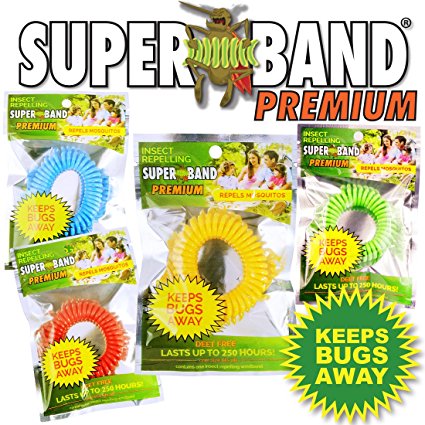 New 2016 Insect Repelling SUPERBAND PREMIUM Wristband in New Assorted Colors! Red, Blue, Green, and Yellow - New Green Packaging! (10)