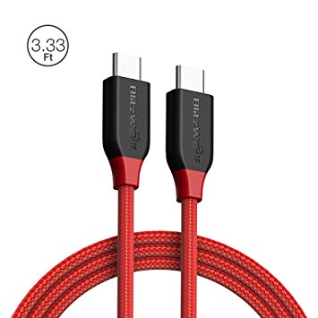 USB Type C-C Cable Nylon, BlitzWolf 1M 3A USB-C to USB-C Cable C to C Charge & Sync Charger Braided with Magic Tape Strap for New MacBook, Google ChromeBook Pixel, Nintendo Switch, Nexus 5X, Nexus 6P, OnePlus 2, LG G5, Nokia N1 Tablet(Red & Black)