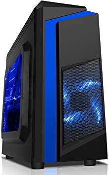 ADMi VB-7 Desktop Gaming PC: AMD A8-9600 Quad Core APU, Asus A320M-K, 8GB 2400MHz DDR4, 1TB Hard Drive, WiFi, F3 Blue LED Case, Windows 10