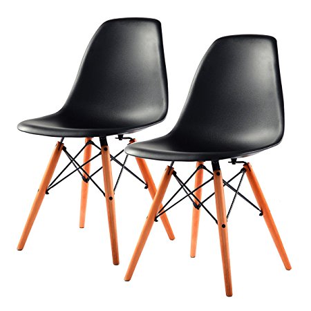 Giantex Black 2pcs Mid Century Modern Style DSW Dining Side Chair Wood Legs