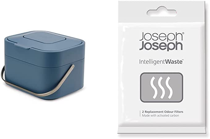 Joseph Joseph Stack 4 Contenitore Per Umido Con Filtro Antiodori - Sky, Regolare & Ricambio Filtro, Plastica