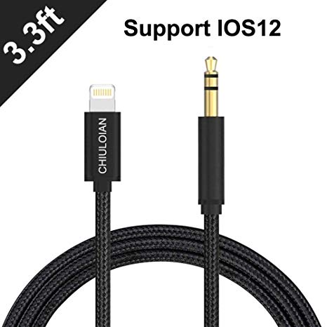 CHIULOIAN Aux Cord for iPhone,3.5mm Aux Cable for iPhone 7/X/8/8 Plus/XS Max/XR to Car Stereo or Speaker or Headphone Adapter, Support The Newest iOS 11.4/12 Version or Above (Black)