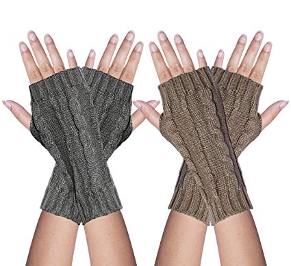 Oryer 1/2 Pairs Womens Fingerless Gloves Mittens Winter Crochet Knit Arm Warmers