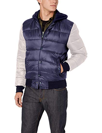 GUESS Men's Varsity Puffer Jacket with Hood