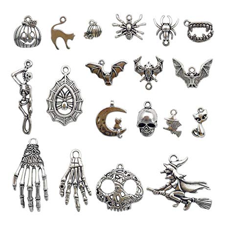 Halloween Charm-100g(about 55-60pcs) Antique Silver Halloween Collection Craft Supplies Charms Pendants for Crafting, Jewelry Findings Making Accessory For DIY Necklace Bracelet (Halloween Collection)