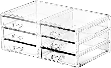 Desktop Storage drawers,Rectangular Desktop Drawers,Plastic Makeup Storage,Containers Bins With Drawers Desk Organization Pull Out Small craft Storage Case Box Cube,Pack of 1 (Clear, 6 Drawers)