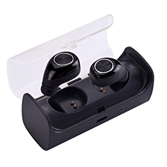 Bluetooth Headset, Bekhic Mini Dual HiFi Wireless Bluetooth Headphones / Earbuds / Earphones Build in Mic with Charging Case (Black)