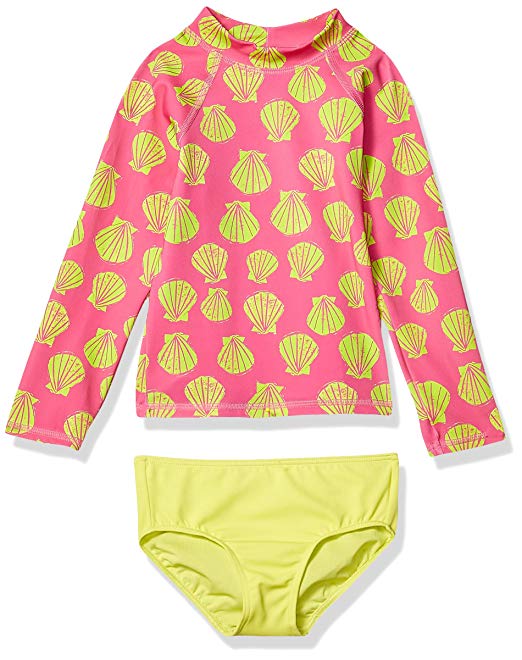 Amazon Brand - Spotted Zebra Girl's Toddler & Kids Swim Rashguard with Bottom