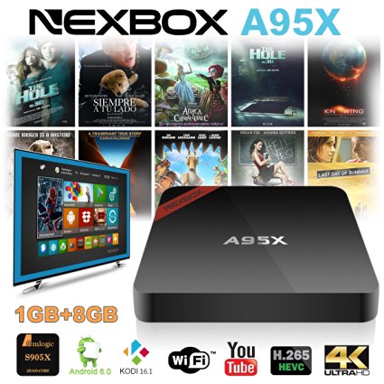 2nd Generation - NEXBOX A95X Android 6.0 TV Box [1GB/8GB/4K/2.4G WiFi/SPDIF] Amlogic S905X 64Bit Quad core CPU HDMI 2.0 KODI 16.1 Fully Loaded Streaming Media Player