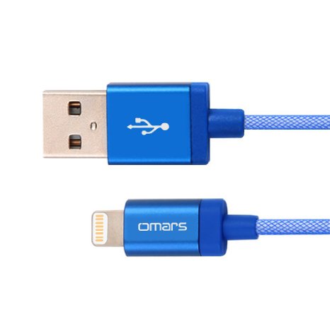 Omars 1-Meter PET Braided Lightning 8-Pin to USB Power and Sync Cable Charger with Aluminum Connector Head (Metal Blue)