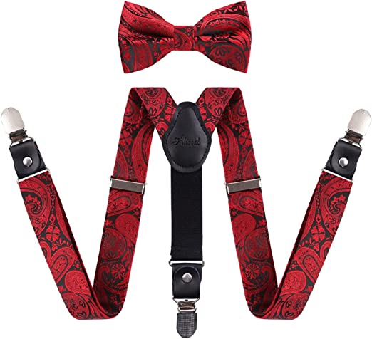 Alizeal Boys Paisley Adjustable Pre-tied Bow Tie and Clips Suspenders Set