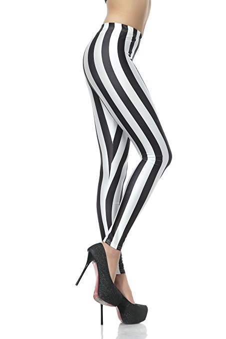 Sunzel Women'S Digital Print Striped Legs Tight Stretch Leggings
