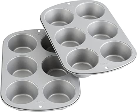 Wilton 2109-6825 Recipe Right Non-Stick 6 Cup Jumbo Muffin Pan, Multipack of 2, Multicolored