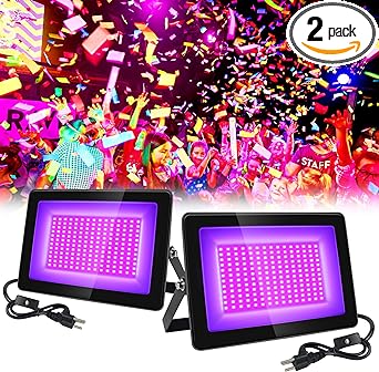 inSharePlus 2 Pack 100W UV Flood Light, IP66 Waterproof Outdoor High Power Black Lights with UL Plug (3.3ft Cable), 395nm-395nm Blacklight for Glow Party, Stage, UV Glue Resin Curing Paint, Collection