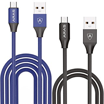 [2 Pack] Micro USB Cable 1.8m/6ft Nylon Braided Tangle-Free Extra Long Lighting Charger Cord High Speed USB 2.0 for Samsung Galaxy S7/S6/S5,Note 5/4/3,HTC,LG,Android Devices