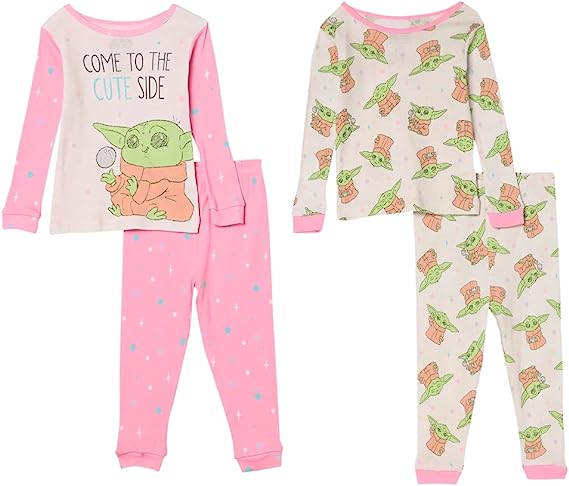 Star Wars Girls' The Mandalorian 4-Piece Snug-fit Cotton Pajama Set