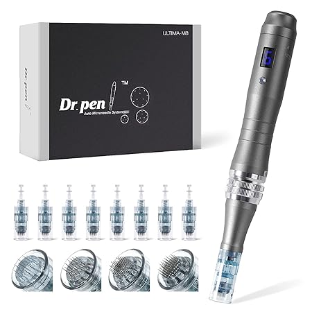 Dr. Pen M8 Microneedling Pen, Professional Dr Pen Ultima M8, Wireless Derma Skin Tool with 8 Cartridges, 2pcs 16pins 2pcs 24pins 2pcs 36pins 2pcs 42pins