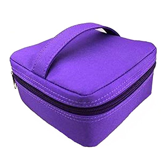 Lmeison 16-BottleEssential Oil Carrying Case With Foam Insert, Inside Pocket and Handle - Strong Double Zipper - Contain 5ml,10ml,15ml Bottles - Purple