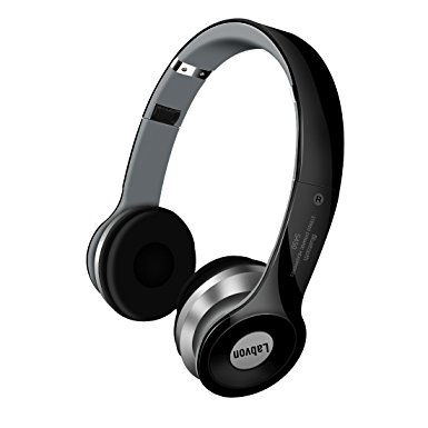 Labvon S450 Bluetooth headphones on ear Foldable portable Supports MP3, FM & TF Card Reader lightweight Black (black)