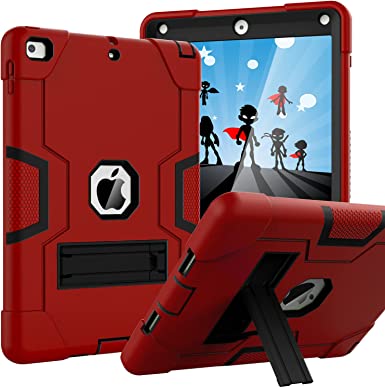 OKP Case for iPad 6th Generation/iPad 5th Generation (9.7-inch, 2018/2017 Model), iPad Air 2 Case, Hybrid Shockproof Rugged Protective Cover for iPad 9.7 inch with Built-in Kickstand, Red