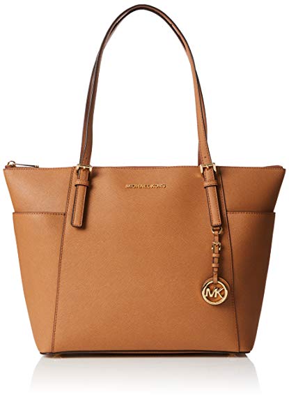 Michael Kors Women's Large Jet Set Saffiano Leather Top Zip Top-Handle Bag Tote