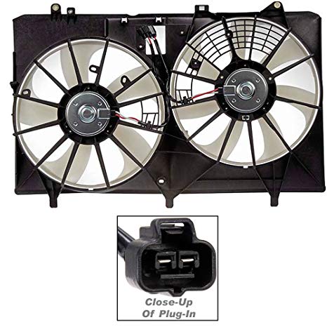 APDTY 732641 Dual Radiator/Cooling Fan Assembly(Fits 2011-2013 Toyota Sienna,Fits V6 211 3.5L (3456cc) & V6 3.5L (3456cc)Engines)For Vehicles With Trailer Tow Package, and Dual Fans,Does Not Include The Control Module,Includes the Shroud, Motor, and Blade,Replaces OEM Part Number(s) 163610P150, 163610P160, 163630P180