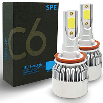 SPE LED Headlight Bulbs - H11 (H8, H9) - 72W 7600LM 6000K Cool White Bulb - Direct Replacements, IP67 Waterproof - 2 Year Warranty