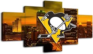 Generic Ice Hockey Poster Pittsburgh Sports Penguins Wall Art Large Size Canvas Print Wall Decor for Bedroom, Living Room and Office X5Pcs Wooden frame 60x100cm