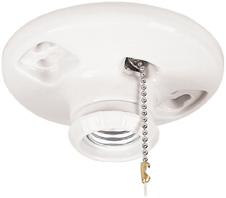 Eaton 659-SP 660-Watt 250-volt Medium Base Ceiling Receptacle Lamp Holder with Pull Chain, Porcelain, White