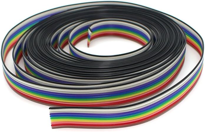 Raogoodcx 16ft/5m 10 Wire Rainbow Color Flat Ribbon IDC Wire Cable