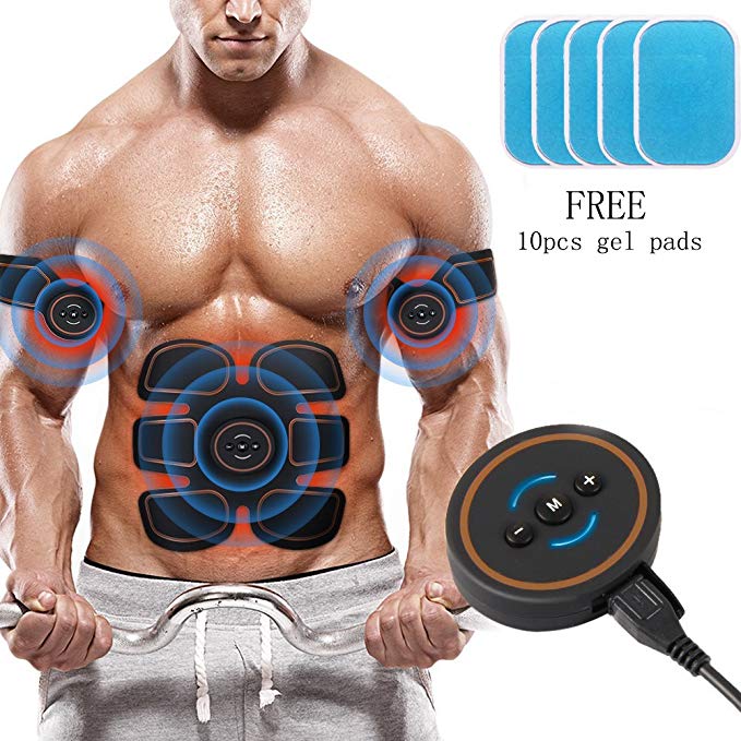 Intee Muscle Toning Belt USB Rechargeable Abdominal Training Arm/Thigh/Calf Stimulator for Women Men, 10pcs AB Stimulator Gel Pads