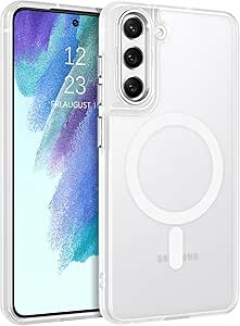 DUEDUE for Samsung Galaxy S21 FE Case Magnetic[Compatible with Magsafe], Translucent Matte Back Full Body Protective Cover Anti-Scratch Shockproof Phone Case for Samsung S21 FE 5G, White