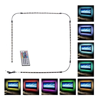 LED TV Backlight, Guaiboshi 4 x 50cm SMD 5050 RGB Multi-color Bias Lighting Kits with 44 Keys Remote Control Mood Light Tape for HDTV, Desktop PC