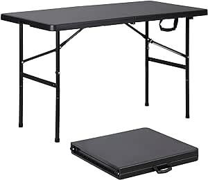 ZENY 4ft Portable Folding Table Plastic Indoor Outdoor Picnic Party Camp Dining Table with Handle, Black