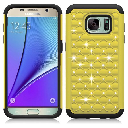 Samsung Galaxy S7 Case,Berry Accessory(TM) Studded Rhinestone Crystal Bling Hybrid [ Dual Layer ] Armor Case Cover for Samsung Galaxy S7   Berry logo stand holder (Gold / Black)