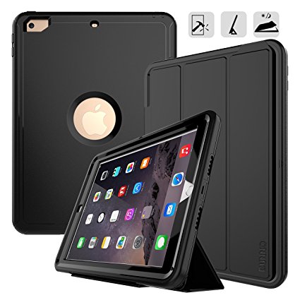 New iPad 9.7 2017 case DUNNO Grid non-slip surface Three Layer Heavy Duty Full Body Protective Stand Case for Apple iPad 9.7 inch 2017 (5th generation) (Black)